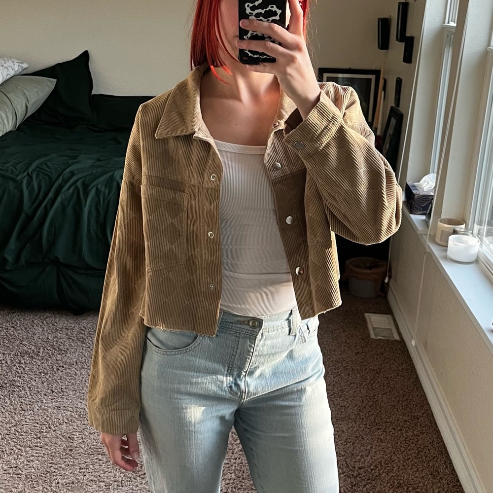 tan corduroy cropped jacket